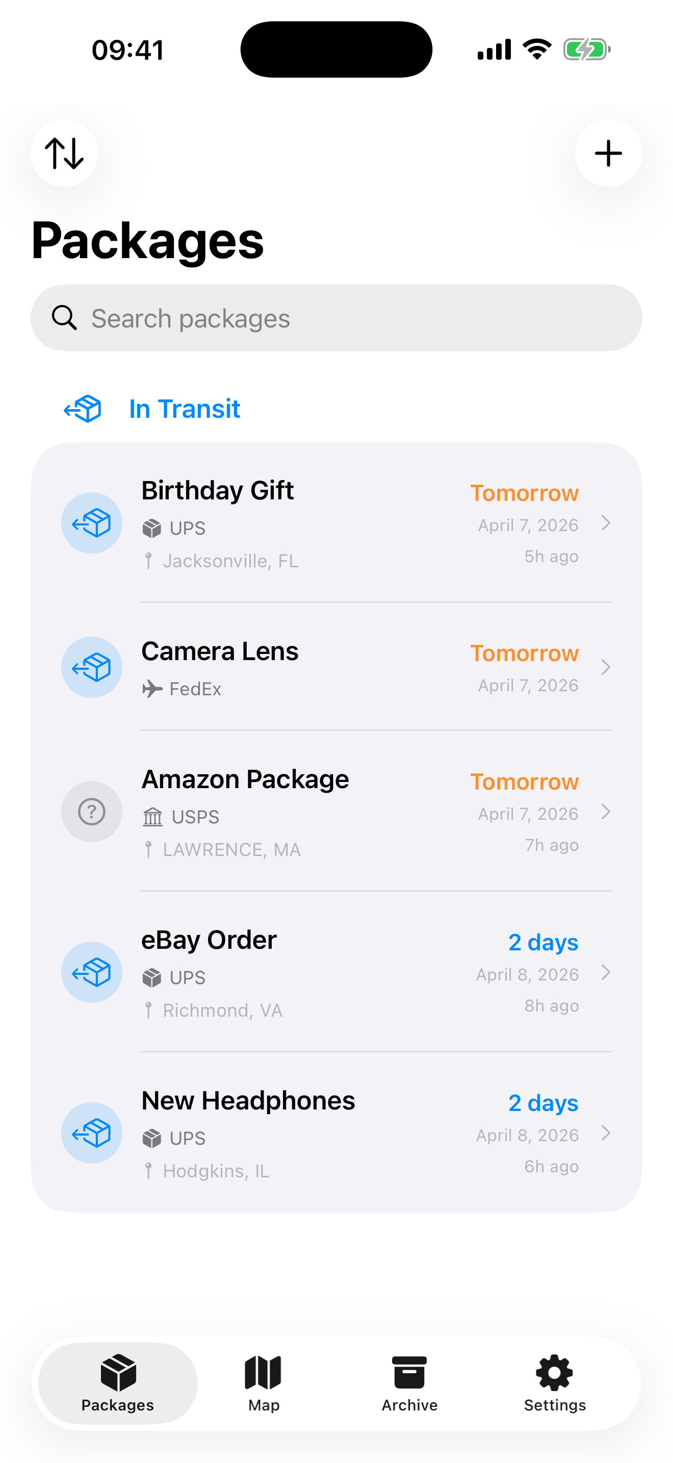 WhereIsIt package list on iPhone